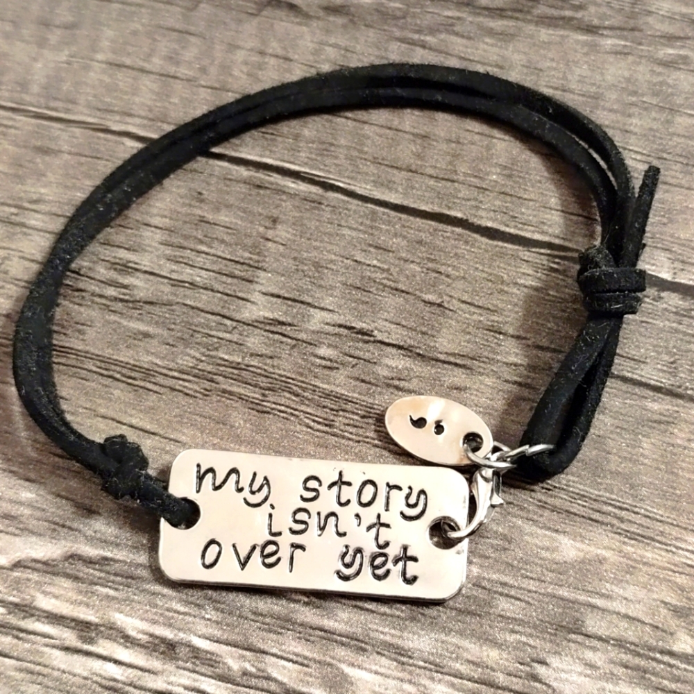 My Story Isn't Over Yet Motivational Quote Bracelet with Semicolon Charm